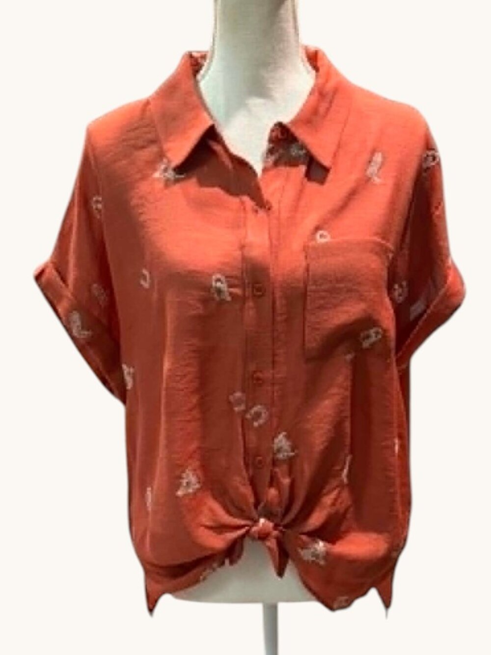 June & Hudson Women's Western Embroidered Short Sleeve Button-Down Shirt